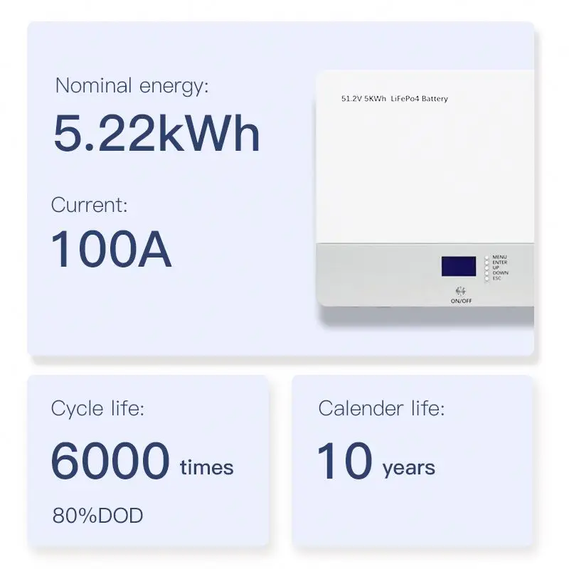 100AH Power Wall Mounted Home Power Storage Deep Cycle Rechargeable 5kwh 48v Lifepo4 Lithium Battery for UPS Solar Energy System