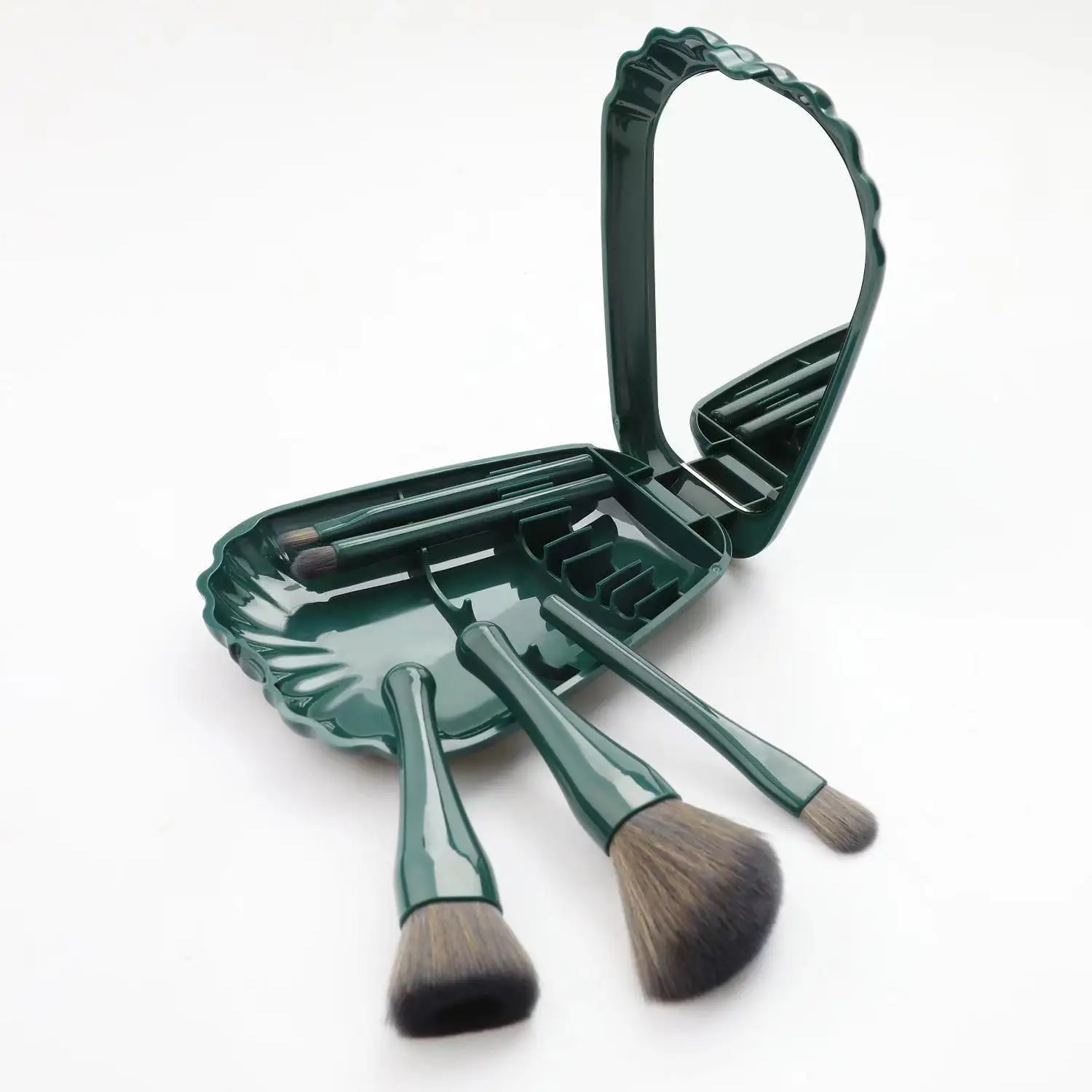 New 5pcs Portable Makeup Brush Set Mirror Case Travel Contouring Complete Set Shell Full Set Brush Factory Wholesale