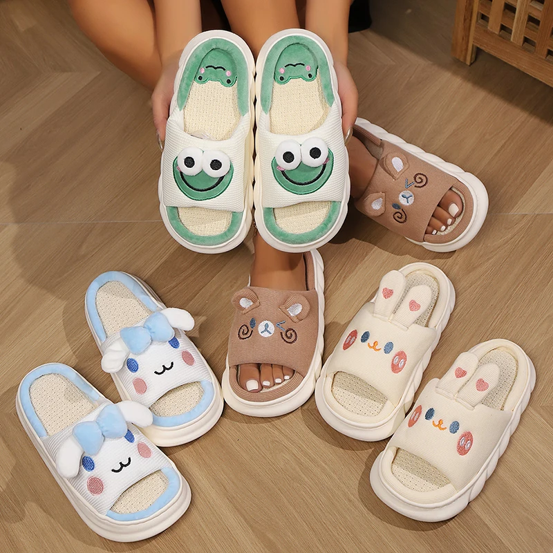 Wholesale Cute Plush fuzzy bear rabbit frog slippers women animal print plush slipper kawaii house home female slipper for lady