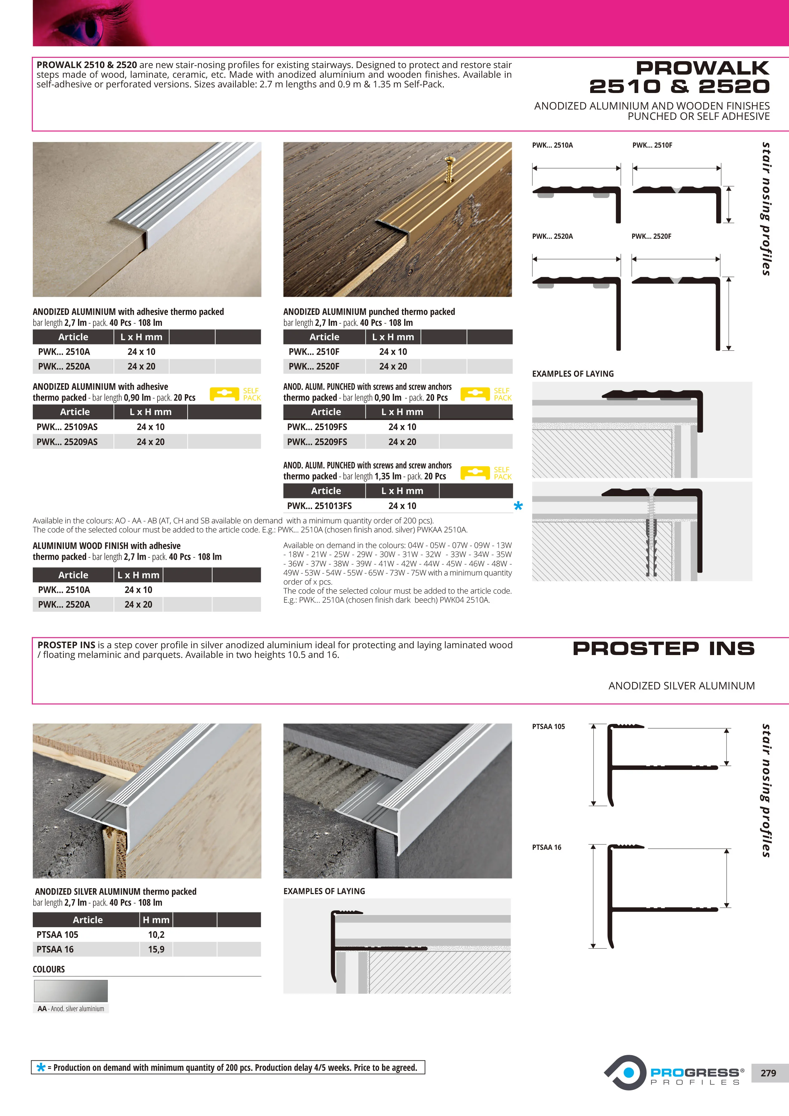 PRO STAIR STEP INS анодированный серебристый алюминиевый профиль для защиты и укладки ламинированной древесины