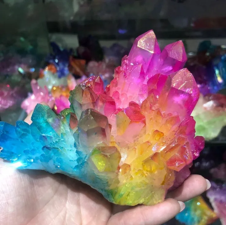 Wholesale Rare beautiful Electroplate  crystal cluster Rainbow aura quartz crystal cluster