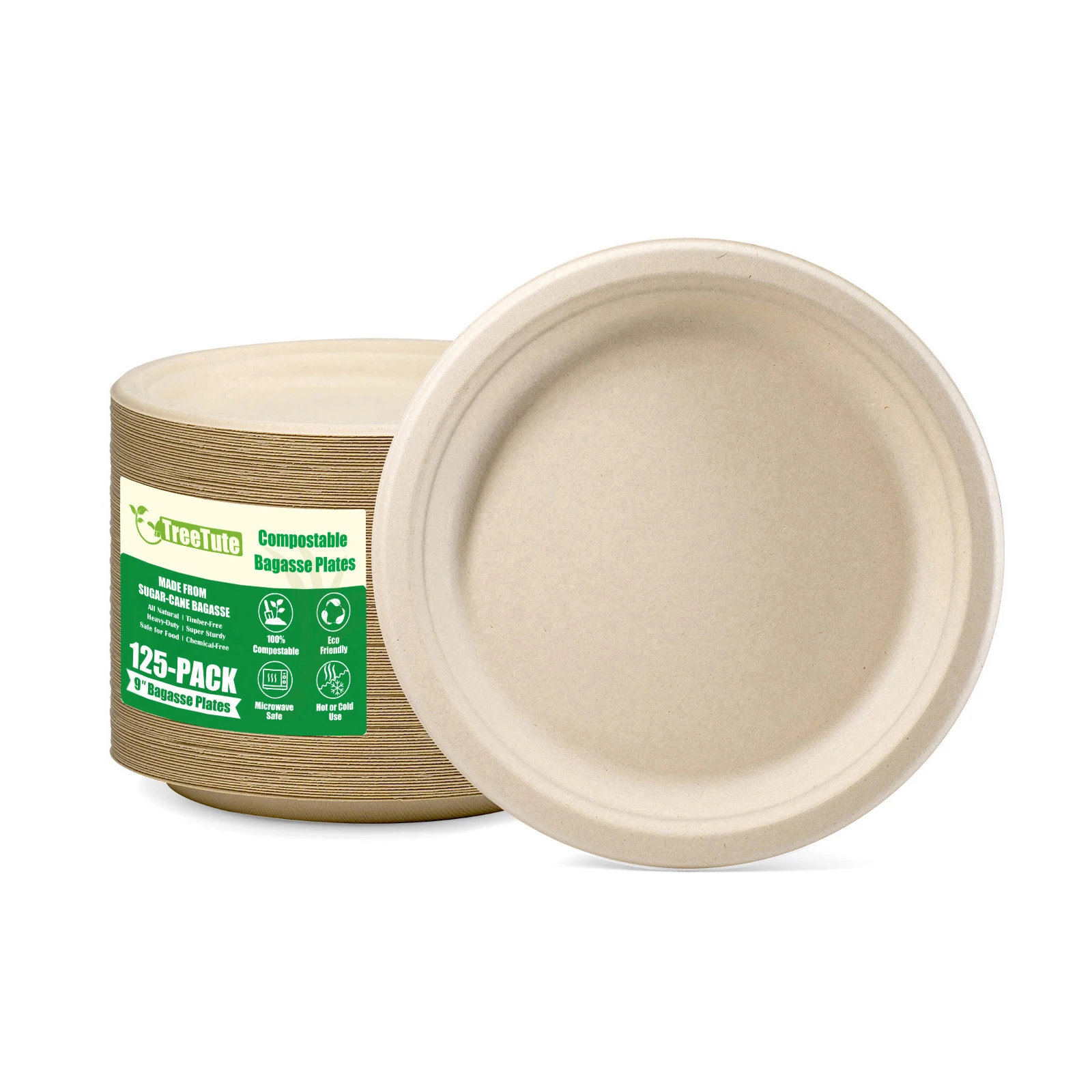 9-дюймовые круглые бумажные тарелки из натурального жома оптовая продажа одноразовые необработанные компостируемые сверхпрочные сахарного тростника