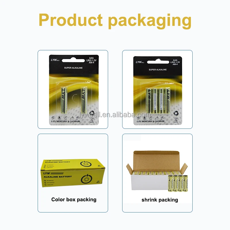 LYW best selling 1.5V aaa alkaline battery No 5 Aa No.7 Alkaline battery Suppliers With KC CE AAA AA China battery Factory