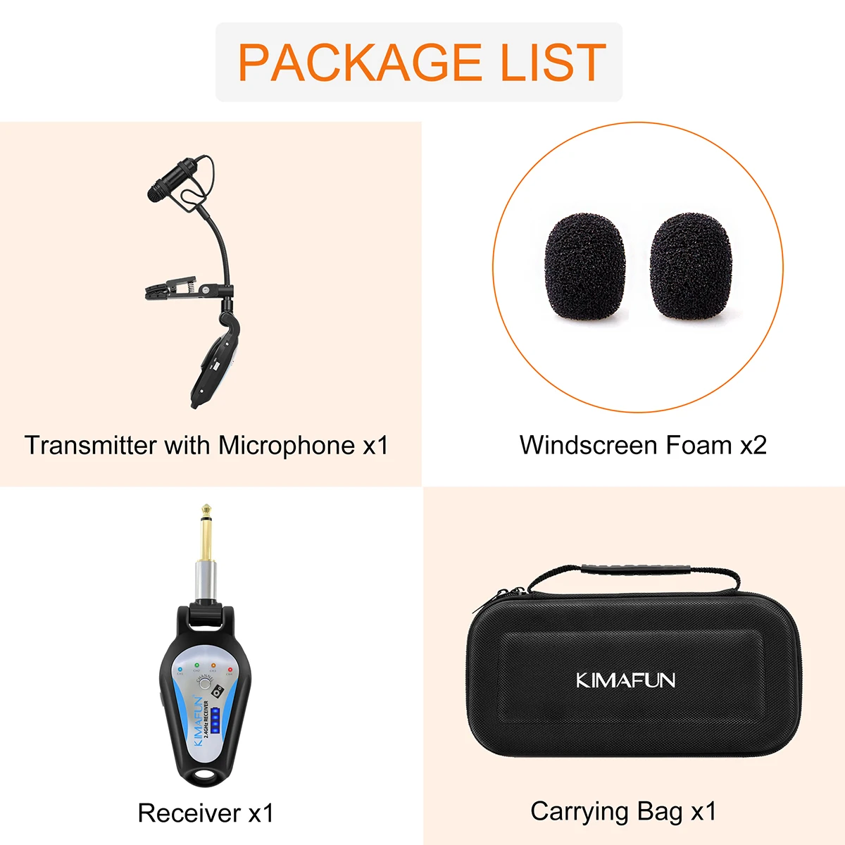 KIMAFUN KM-G306-3 2.4G Professional Instrument Wireless Saxophone Microphone for Saxophone Tuba Trumpet with MIXER Amplifier