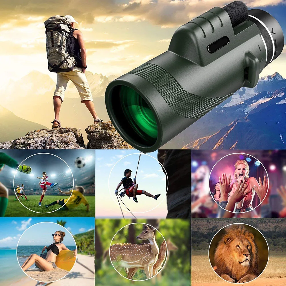 40x60 80x100 Monocular Telescope with Phone Adapter & Tripod  Waterproof low light Night Vision for Smartphone