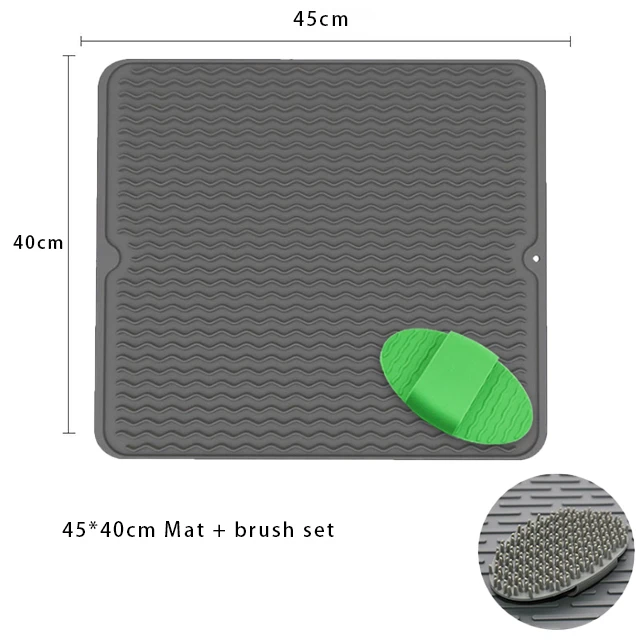 Large size Dish Silicone Draining Mat for Kitchen Counter, Dishwasher Flume Folding Silicone Drying Mat retangular raised grain