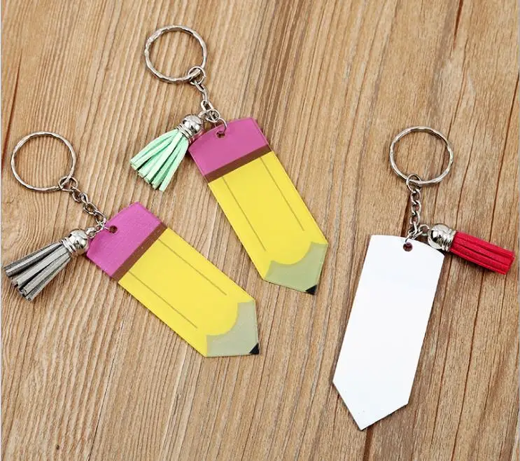 Handmade Tassel Drop Vinyl Pencil Keyring Cut Printed Acrylic Pencil Tassel Keychain
