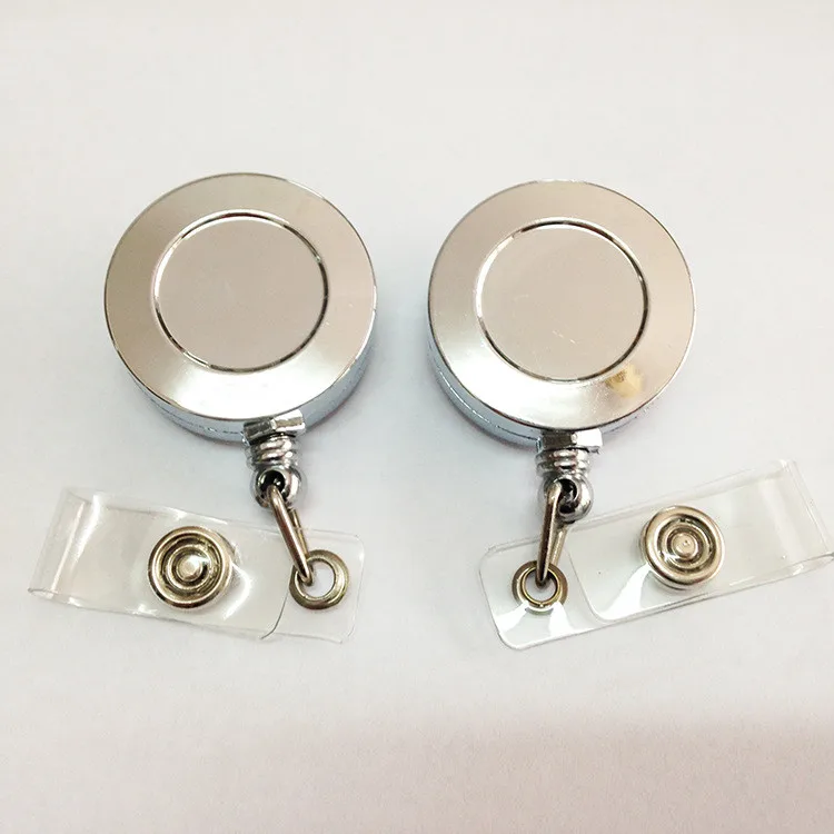 Hot Sale Custom Logo Retractable Reel Silver Metal ID Badge Holder With Clip Novelty Metal Badge Reel