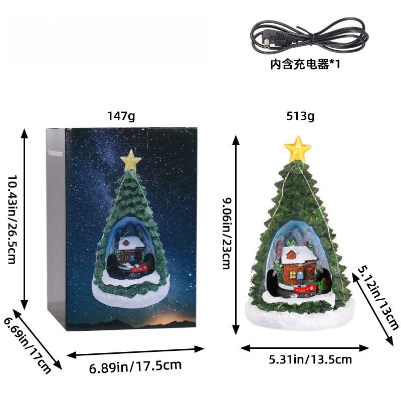 Christmas Tree Music Box Mini Christmas Tree with Led Lights Music Box wooden Jingle Bells Other Christmas Decorations