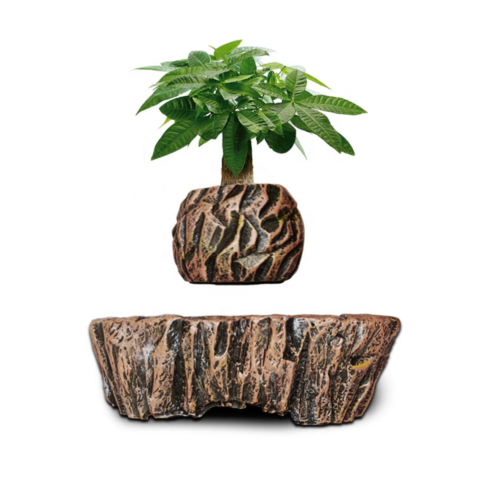 Levitating Plant Pot Magnetic Levitating Plant Rockery Stone Design Can Grow Basil, Aloe Vera, Dragon Tree , DIY Decorative Gift