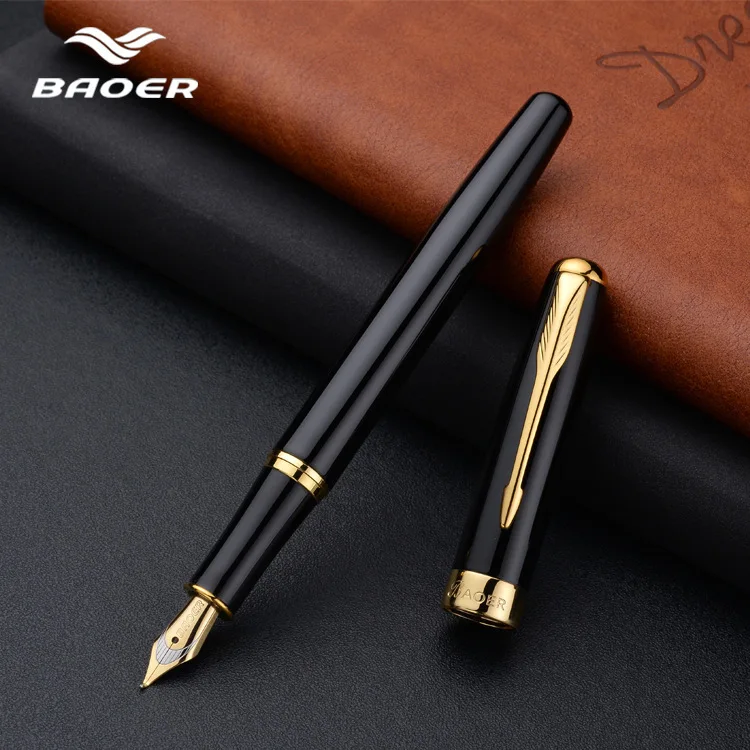 Medium Gold Trim Arrow Clip School Supplie Black Business Baoer Metal Fountain Pen Nib