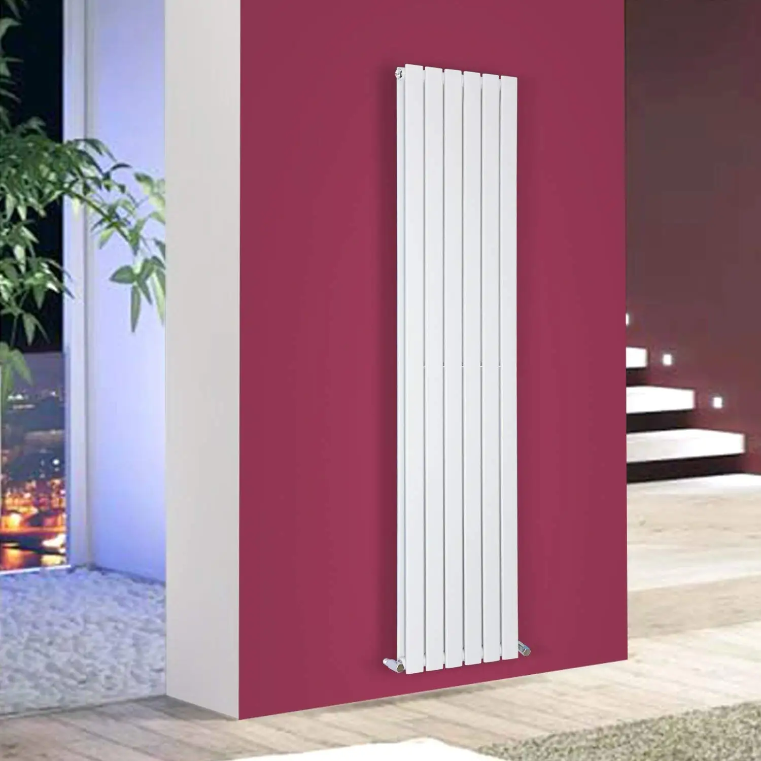 1800 x 408 mm White Designer Vertical Column Radiator  Double Flat Panel For Home Central Heating