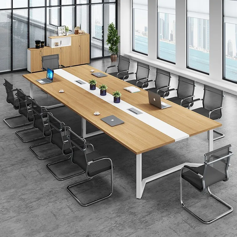 Meeting room table commercial office furniture Wooden desktop Metal Legs Multi Person Conference Table office long table chairs