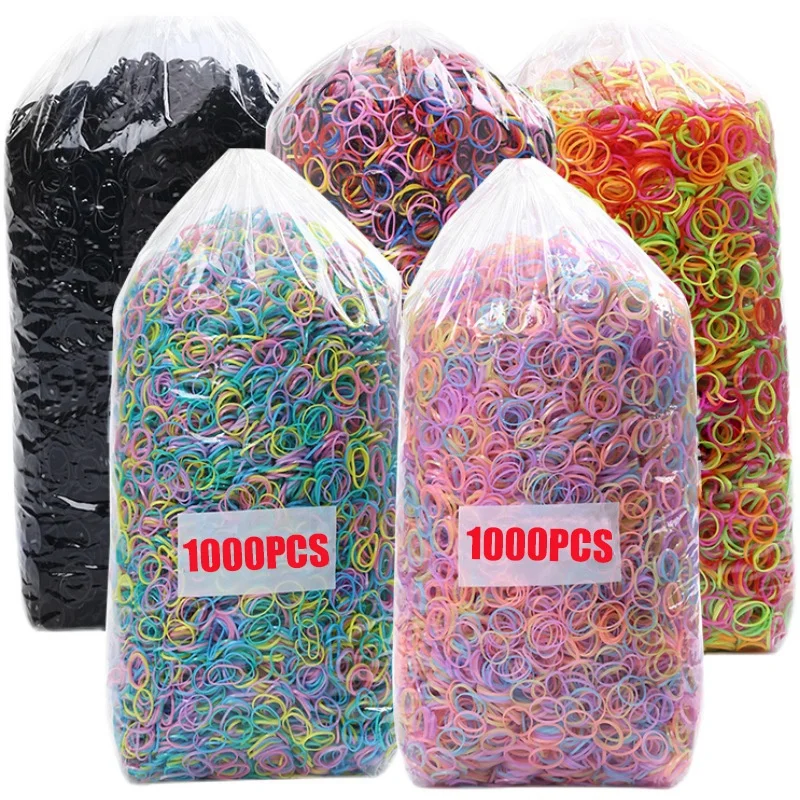Colorful 1000pcs/pack Rubber Hair Band Disposable Hairless Tie Elastic for Children