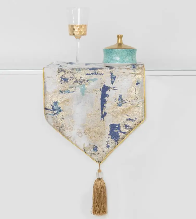 
Wholesale 100% polyester customized gorgeous tale runner with gold borders for hotel decor 