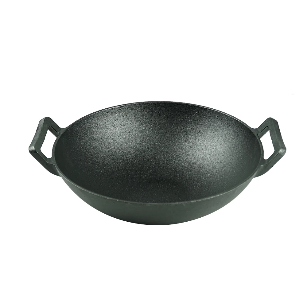 30cm Cast Iron Wok Pan Double Handle Pre-seasoned Chinese Traditional Cast Iron Cooking Wok Pots