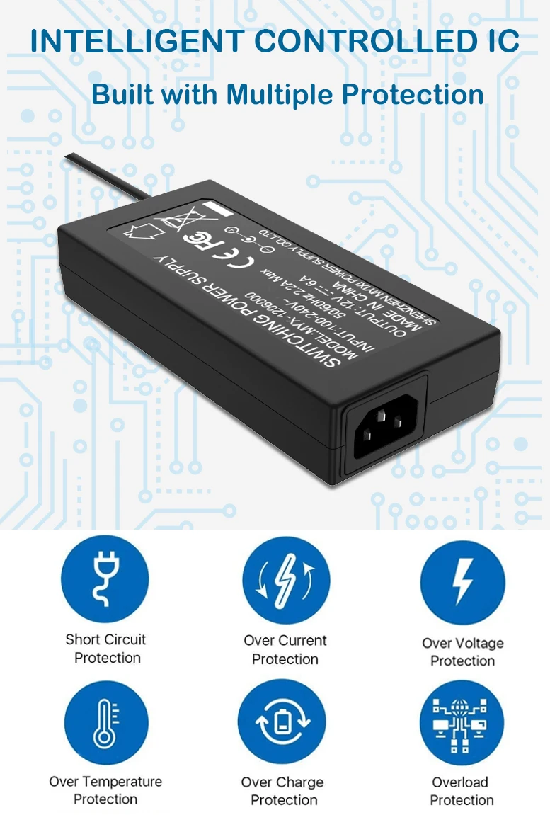 72w universal desktop ac dc power adapter 12v 6a 24v 3a power supply for Massage products