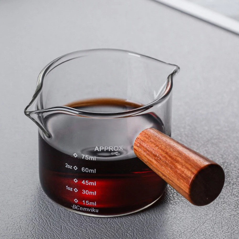 100ml Measuring Glass Coffee Gups with Wooden Handle Multi Color Measuring Cups and Spoons