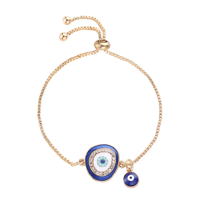 2022 Summer Holiday Lucky Blue Crystal Eye Bracelets Adjustable Chains Evil Eyes Charm Bracelet For Girls