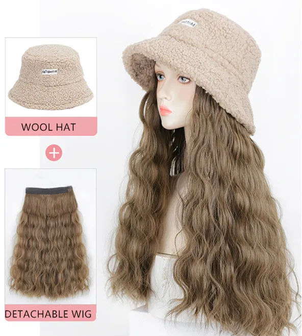 Wholesale Fashion Detachable Multicolor Winter Knitted Wool Hat Wig for Women