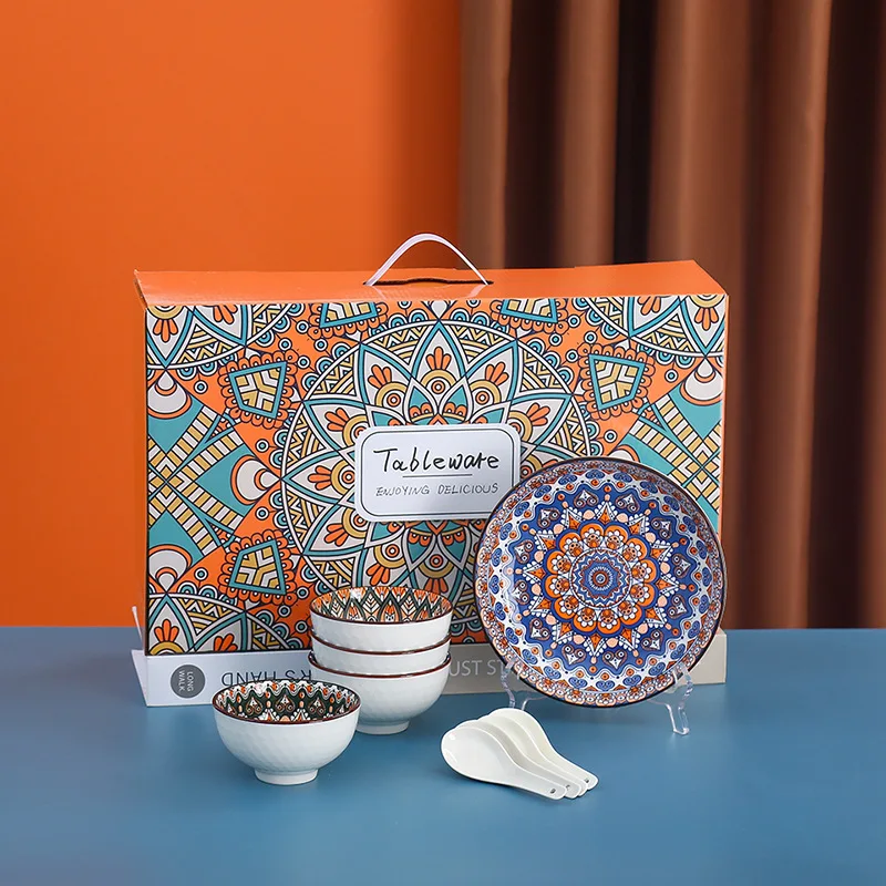 Wholesale Dinnerware Gift Set Colorful Printed Under Glazed 2 4 6 Pcs 4.5 Inch Porcelain Bol Bohemia Style Ceramic Bowl Set