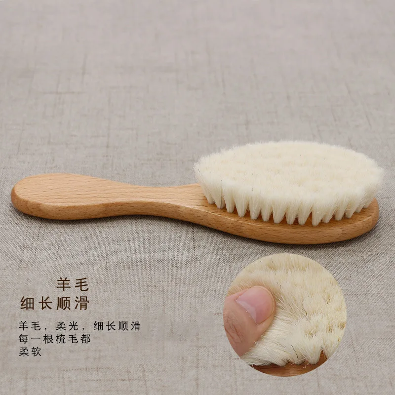 Natural Wooden Baby Hairbrush Comb with Soft Goat Bristles for Newborn