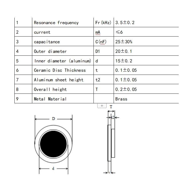 Diameter 20 mm 3.5khz round Piezo Ceramics Films Elements