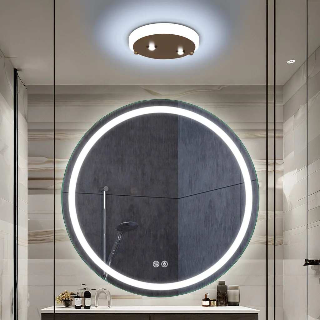 Bathnology Modern round Smart Backlit LED Wall Mirror Touch Switch Bathroom Makeup Mirror Wall Mounted