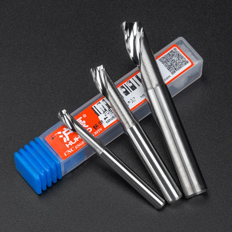 HUHAO Blue head shank 3.175-10mm diameter 1-10mm Aluminum one flute milling cutter alloy router cutter bit for CNC H07031003