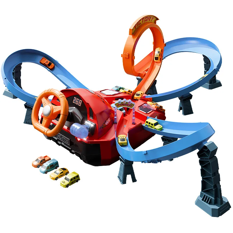 Kids High Speed Model Flexible Rubber Parking Adventure Hand Powered Assemble Creative Educational Cars Race Track Slot Toys