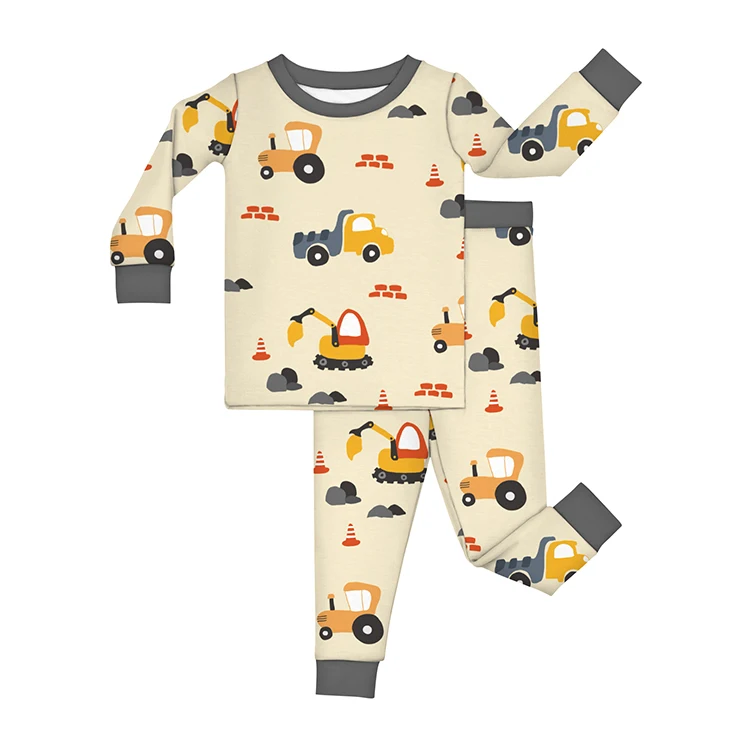Custom Print Cartoon Pattern Baby Boys Underwear Clothing Set Long Sleeve Lyocell Sleeper Winter Pajamas Children Home Clothes