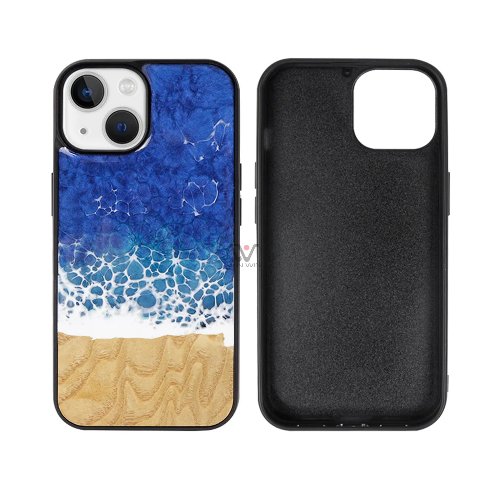 For Iphone 16 15 14 13 Pro Max Case Wood Resin Sea Wave Phone Case For Iphone 11 12 Pro Max X Xr 14 Plus Epoxy Protection Case