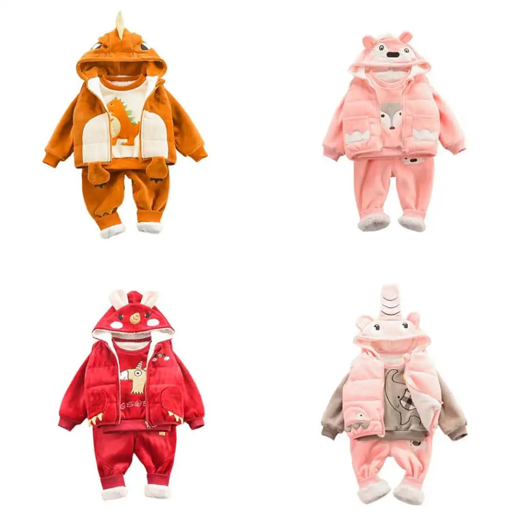 Autumn winter Animal 3 piece cotton suit to 1 years baby girl clothes wholesale children  kids clothing set for warmth 2020