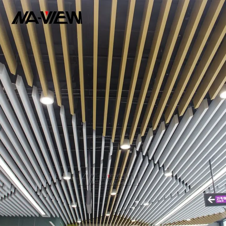 Wooden Grain Aluminum U Shape Stretch Baffle Ceiling aluminium Suspended Profile Strip Ceiling