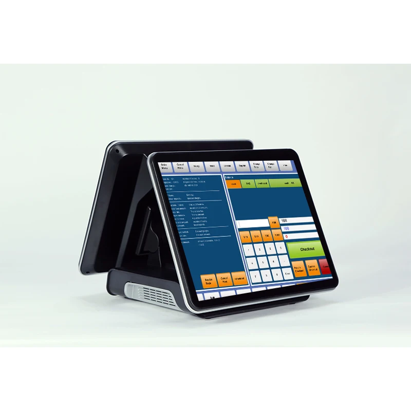 15 Inch Pos System Cash Register Touch All In One Pc Dual Screen Pos Terminal Machine With Printer