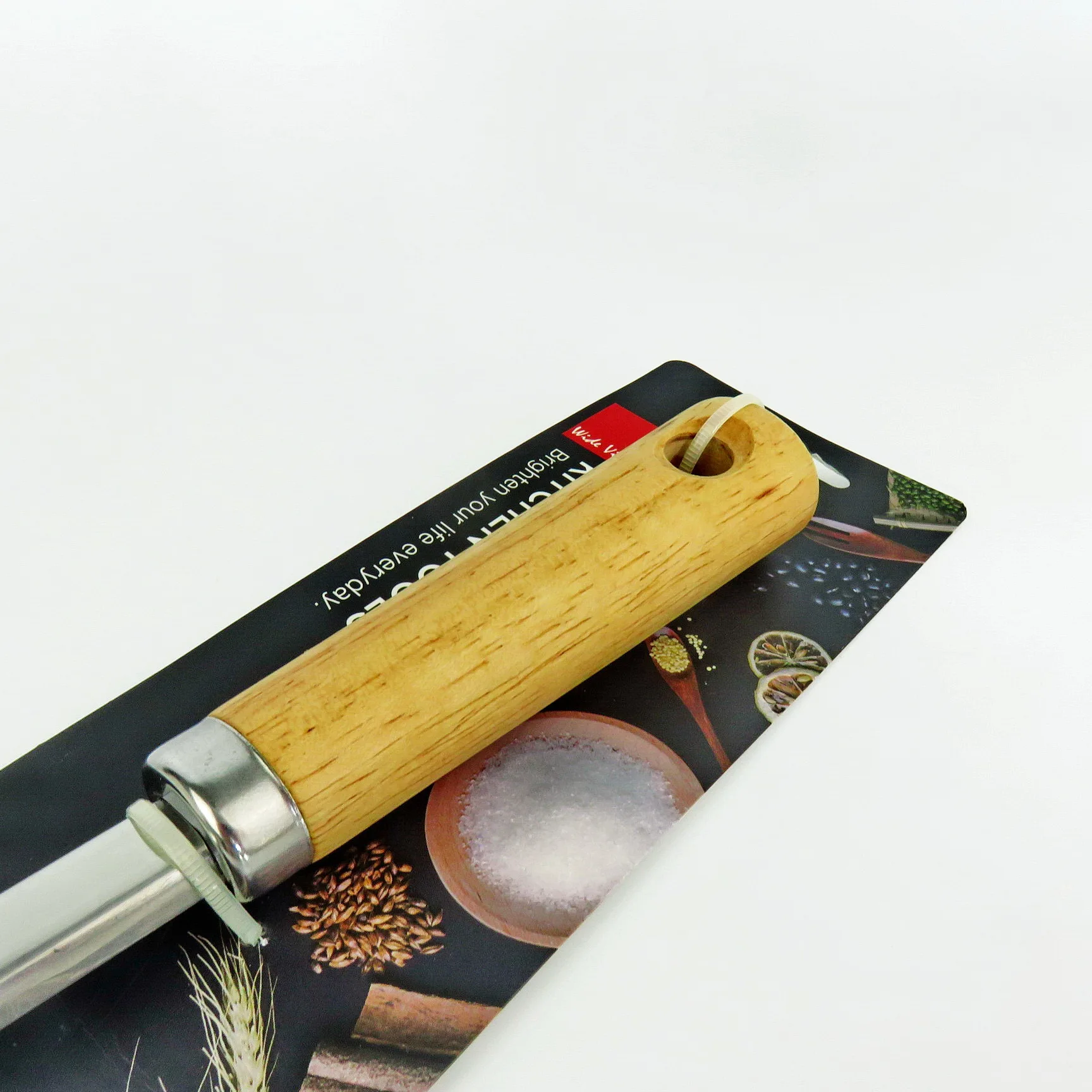 Hot sale high quality Rubber Wood Handle Kitchen Utensils tools Stainless Steel Wooden Handle Serving spoon