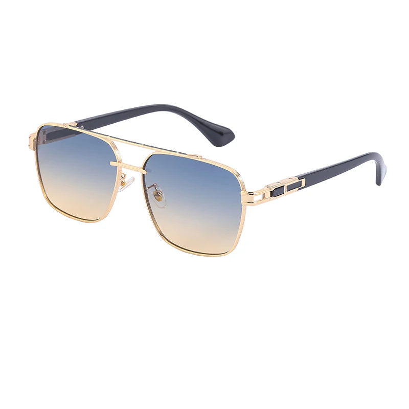 Luxury brand designer oversized double bridge man sunglasses vintage square metal women shades