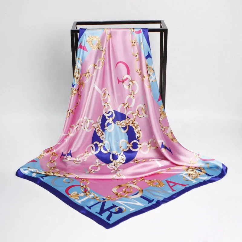 
Lady Silk Shawls Women Fashion Foulard Satin Muslim Headscarf Tassel Shawl Flower Print Square Head Scarves 