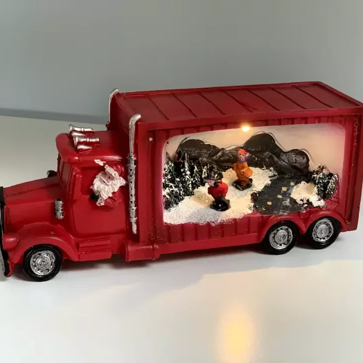 Recommend Christmas Trailer Santa Driving Bus Xmas Decor LED Snow Scene Ornament Gift Christmas Decoration Supplies 2024