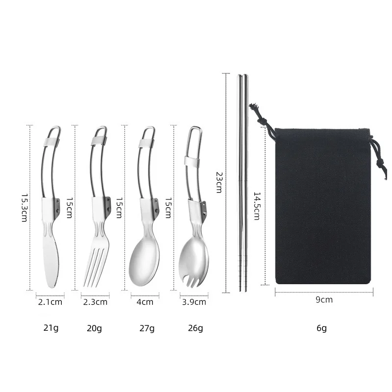 304 stainless steel outdoor picnic travel portable foldable tableware set