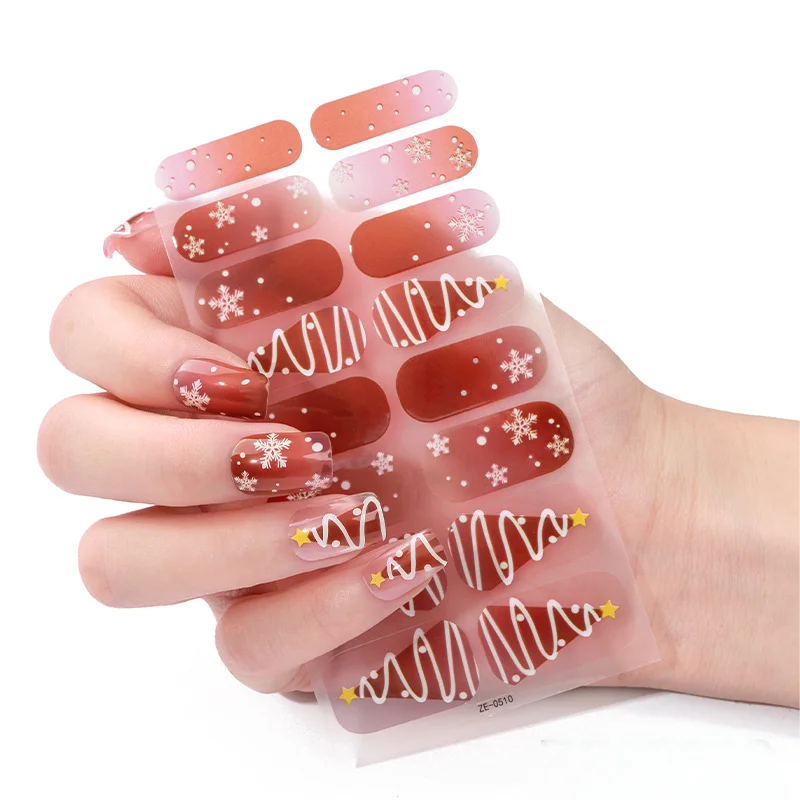 Eco-friendly Custom 2D Gel Polish Nail Stickers for Girls Non-Toxic Christmas Tree Nail Art Wraps Fashionable Plastic Design