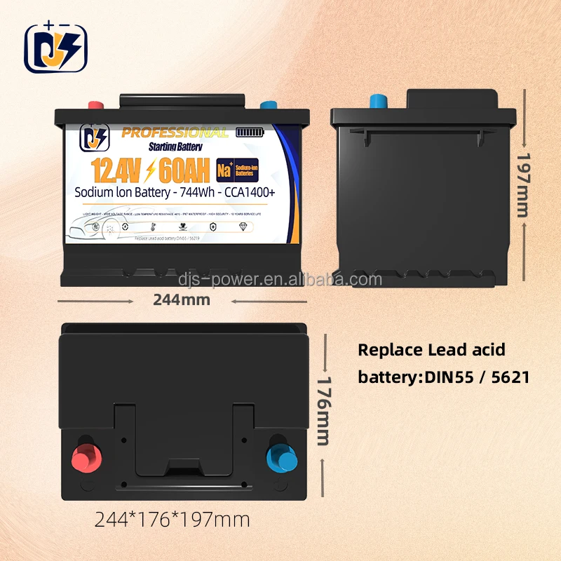 Sodium ion12.4V 60Ah High 1400CCA Sodium Start-stop Automotive Batteries Na-ion 12V Car Starting Boat Cranking Battery Pack