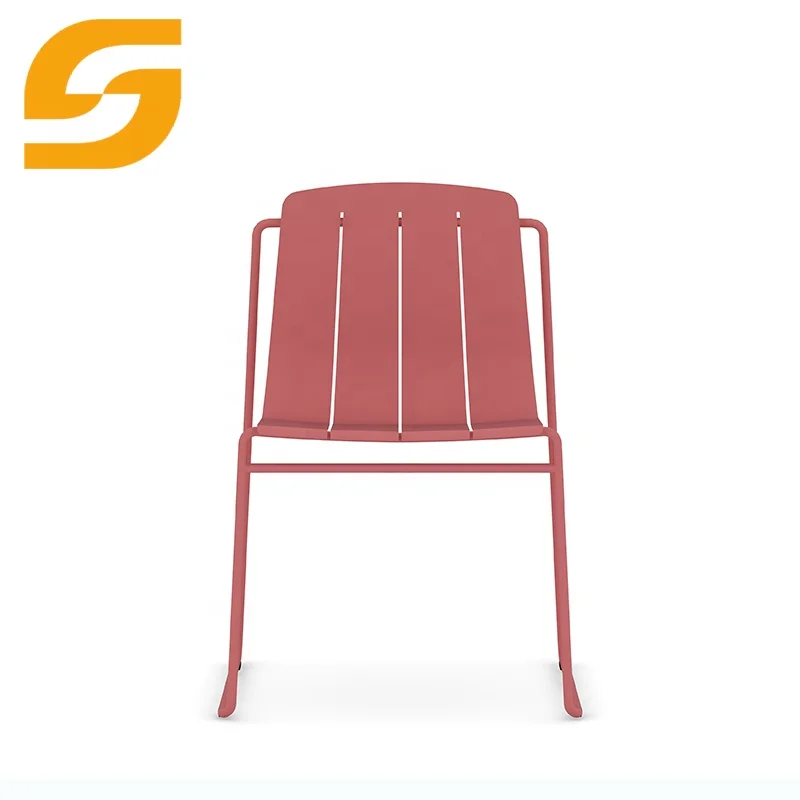 Foshan Red Metal Stackable Restaurant Outdoor Dining Chairs Set For Cafes And Resturant Furniture