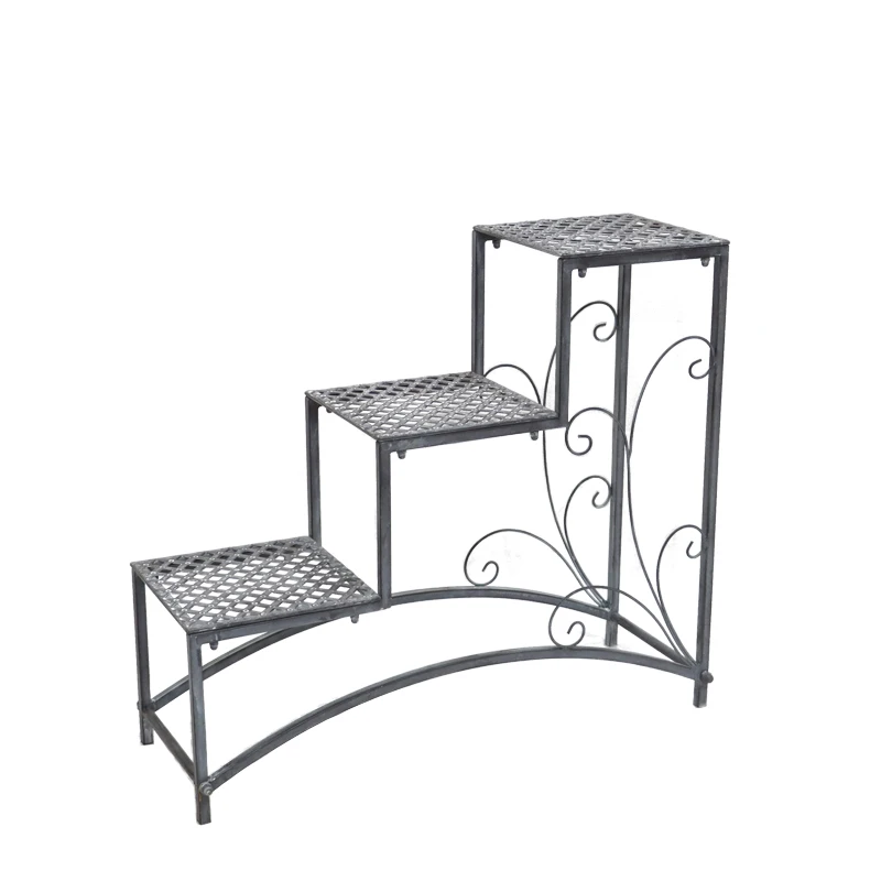 Balcony Stair Step Metal Flower Pot Stand Custom 3 Tiers Garden Plant Potted Display Rack Shelf