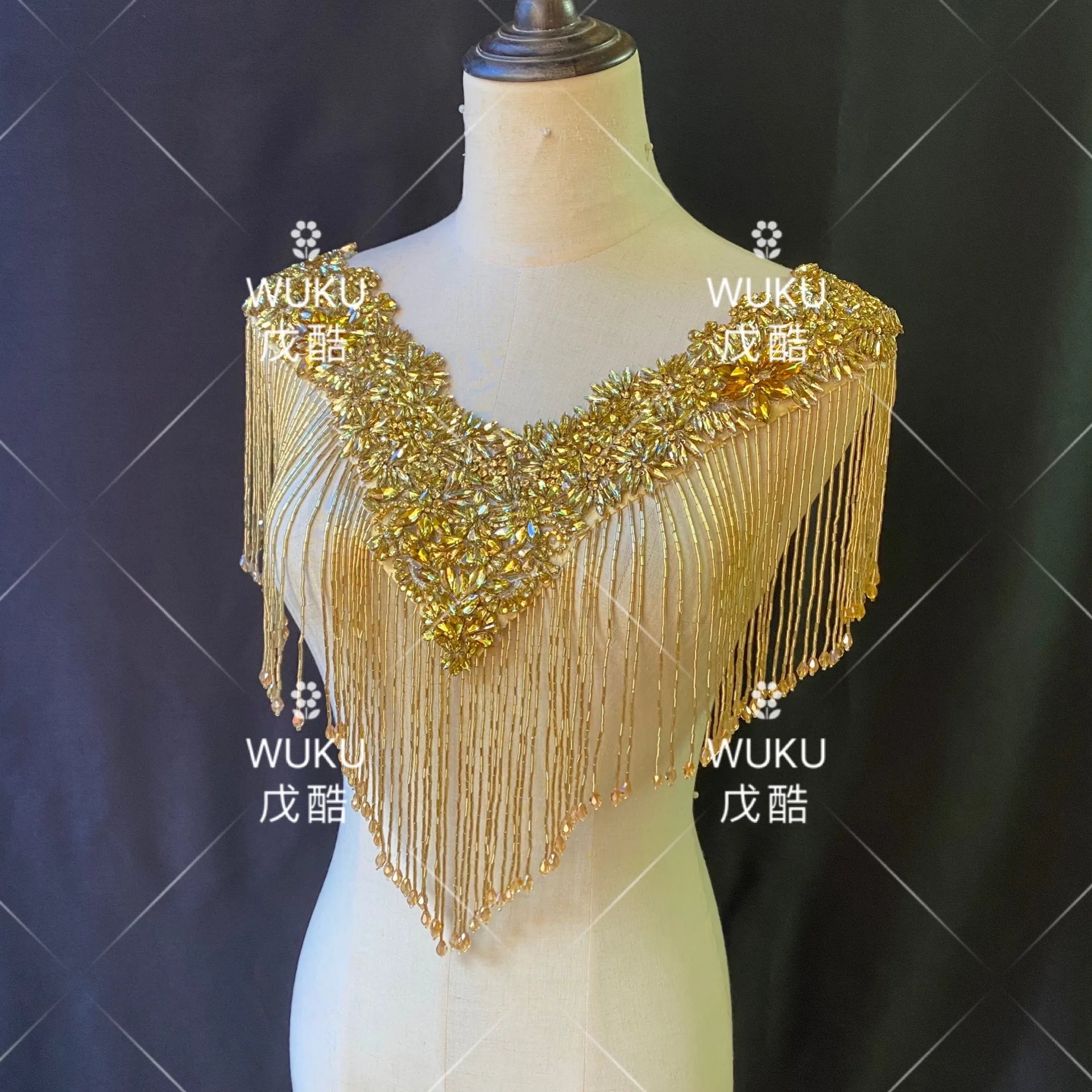 2022 wuku bling bling crystal bolero with tassel fringe in gold
