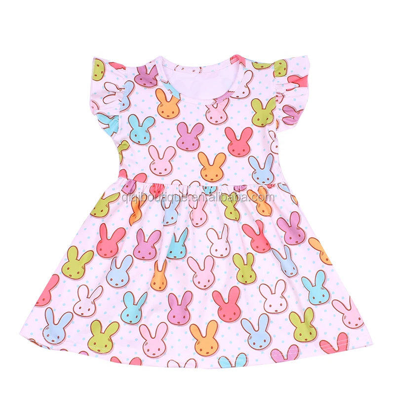 
Cute Bunny Pattern Girl Clothing Easter Fashion Flutter Dress For Kids 0-12 years 