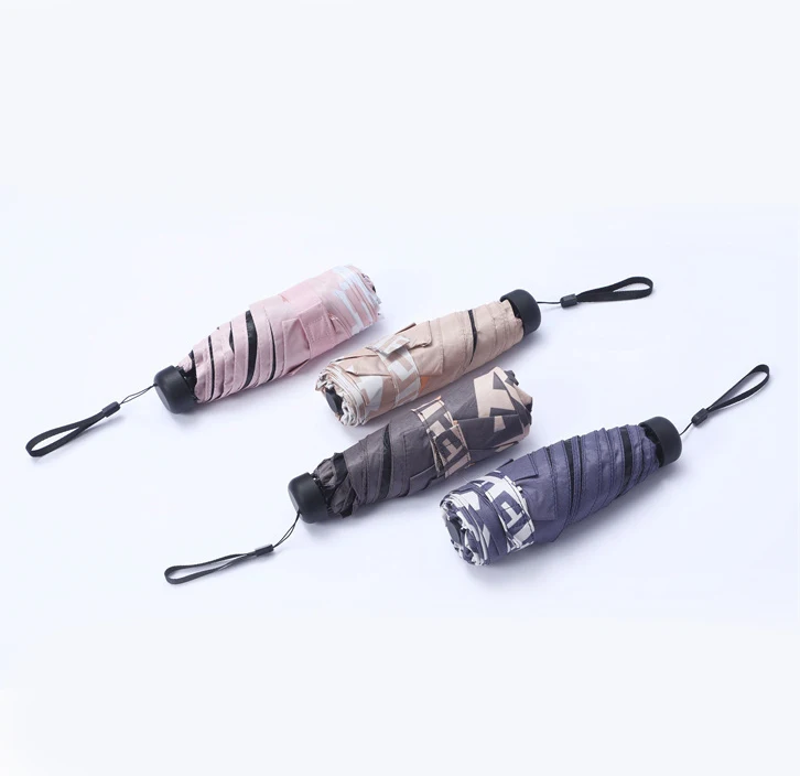 Good quality wholesale five-folding umbrella with black coat and pongee umbrella