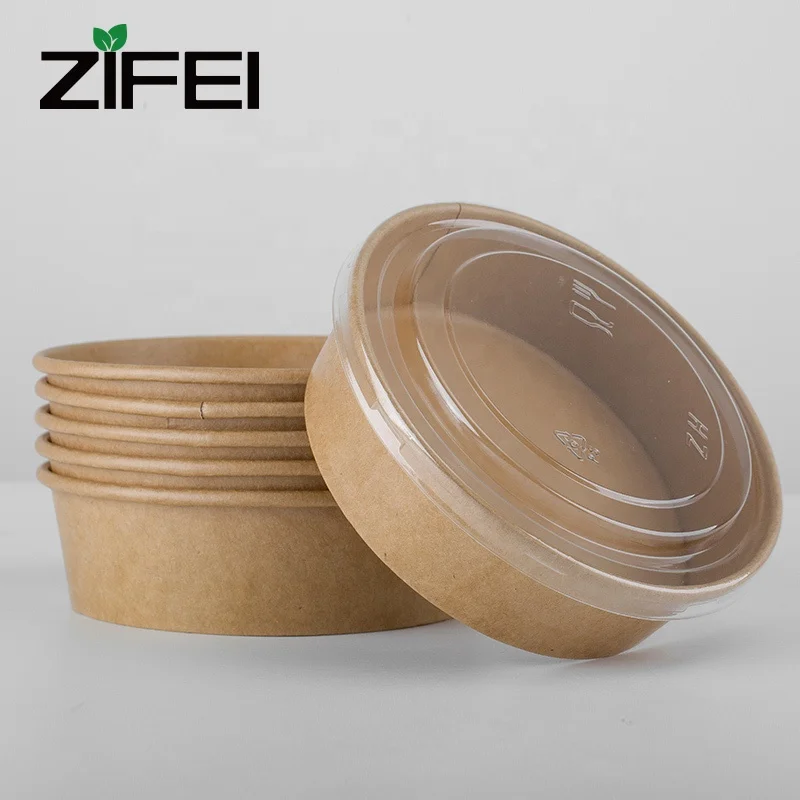 
Food grade Biodegradable Packaging Disposable Soup Kraft Paper Bowl with lid for rice ,noddle and soup bowl 