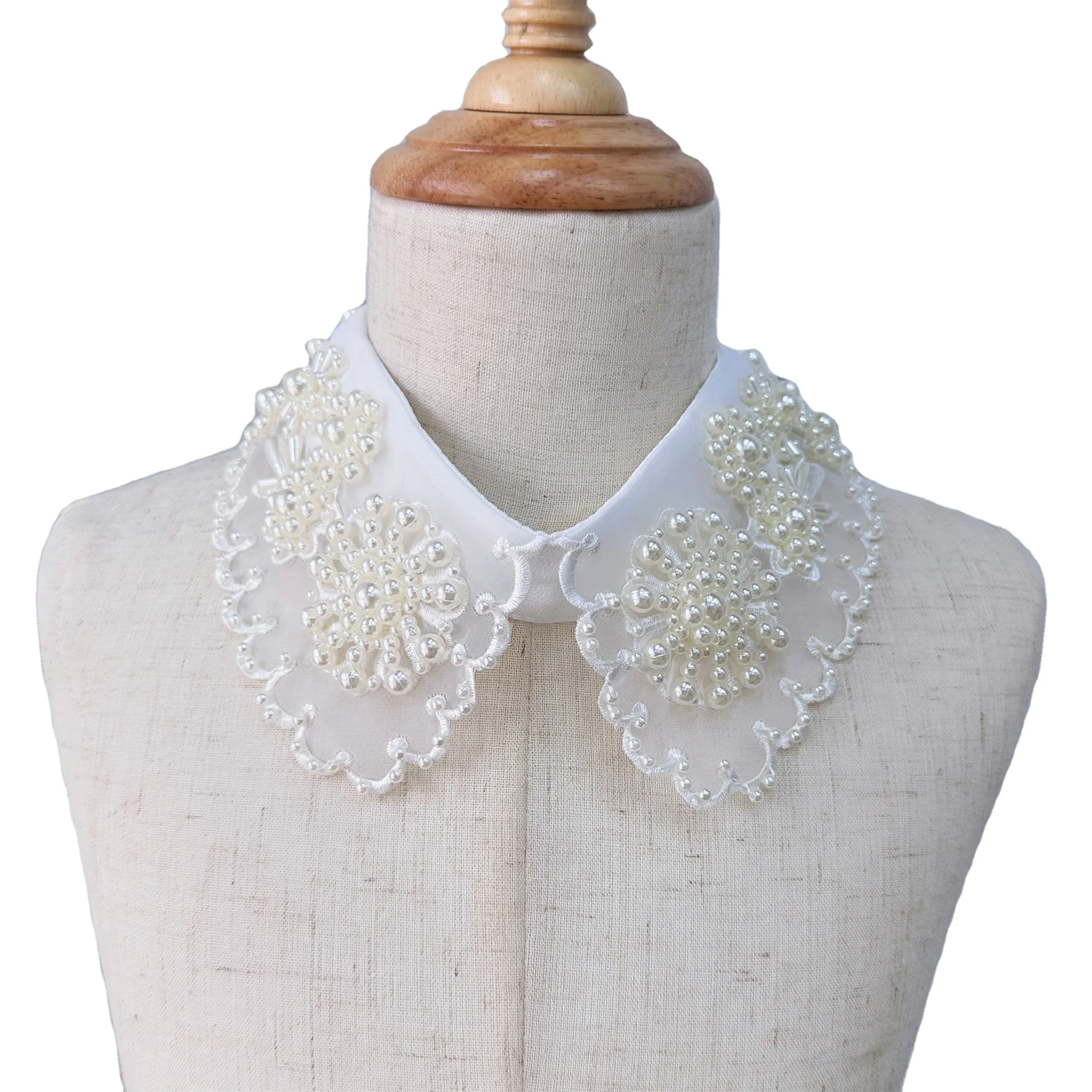 Daily Vintage Female Florals False Collar Beaded Pearl Lace Beading Flower Applique Collar