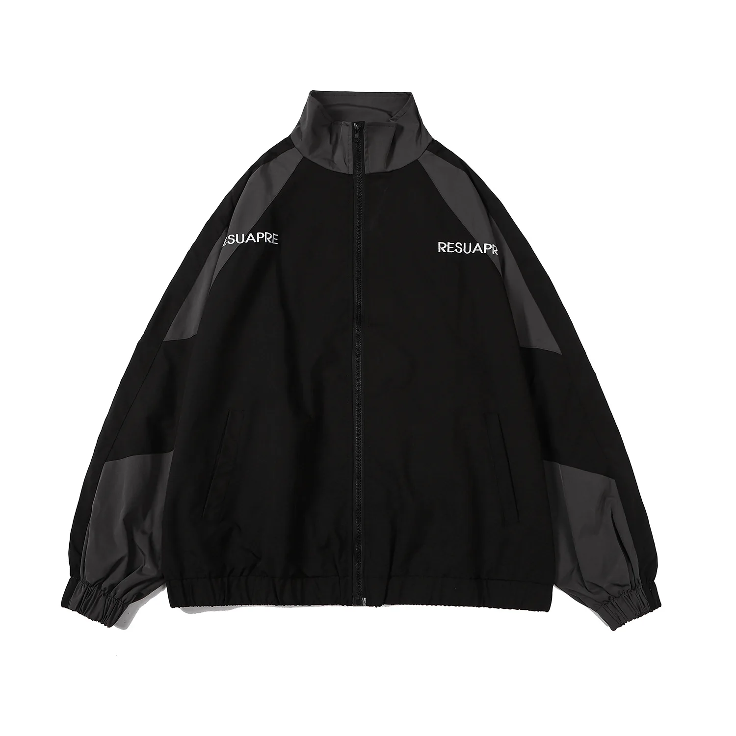 OEM Custom Design  Casual Retro Waterproof Windbreaker Breathable Wrinkled Polyester Color Block Patchwork Zip Up Track Jacket